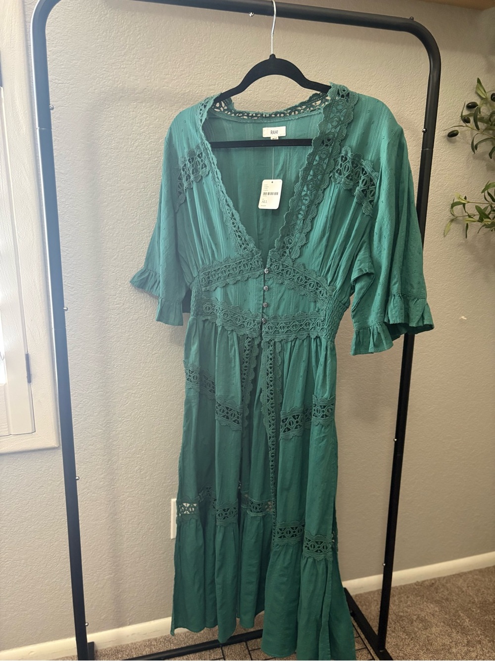 NWT Free People Green Lace-Trim Midi Dress